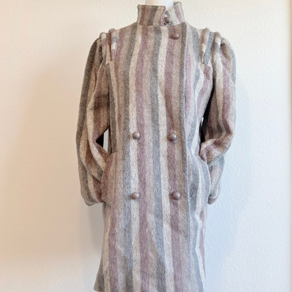 Vintage American Boiled Wool Double Breasted Striped Coat | Academia Style - Picture 2 of 15